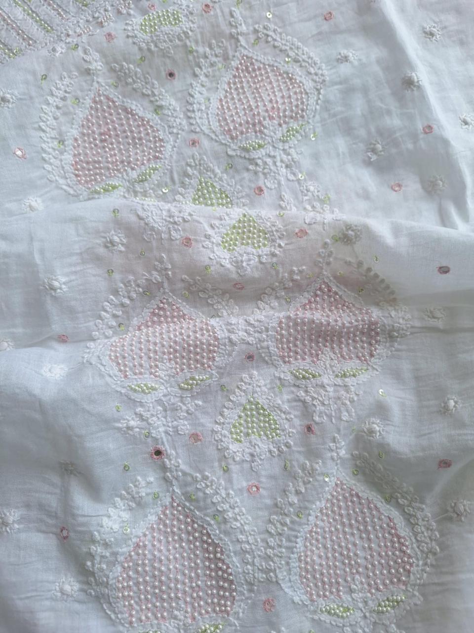 White Mul cotton Kurta with chikankari and pearl work