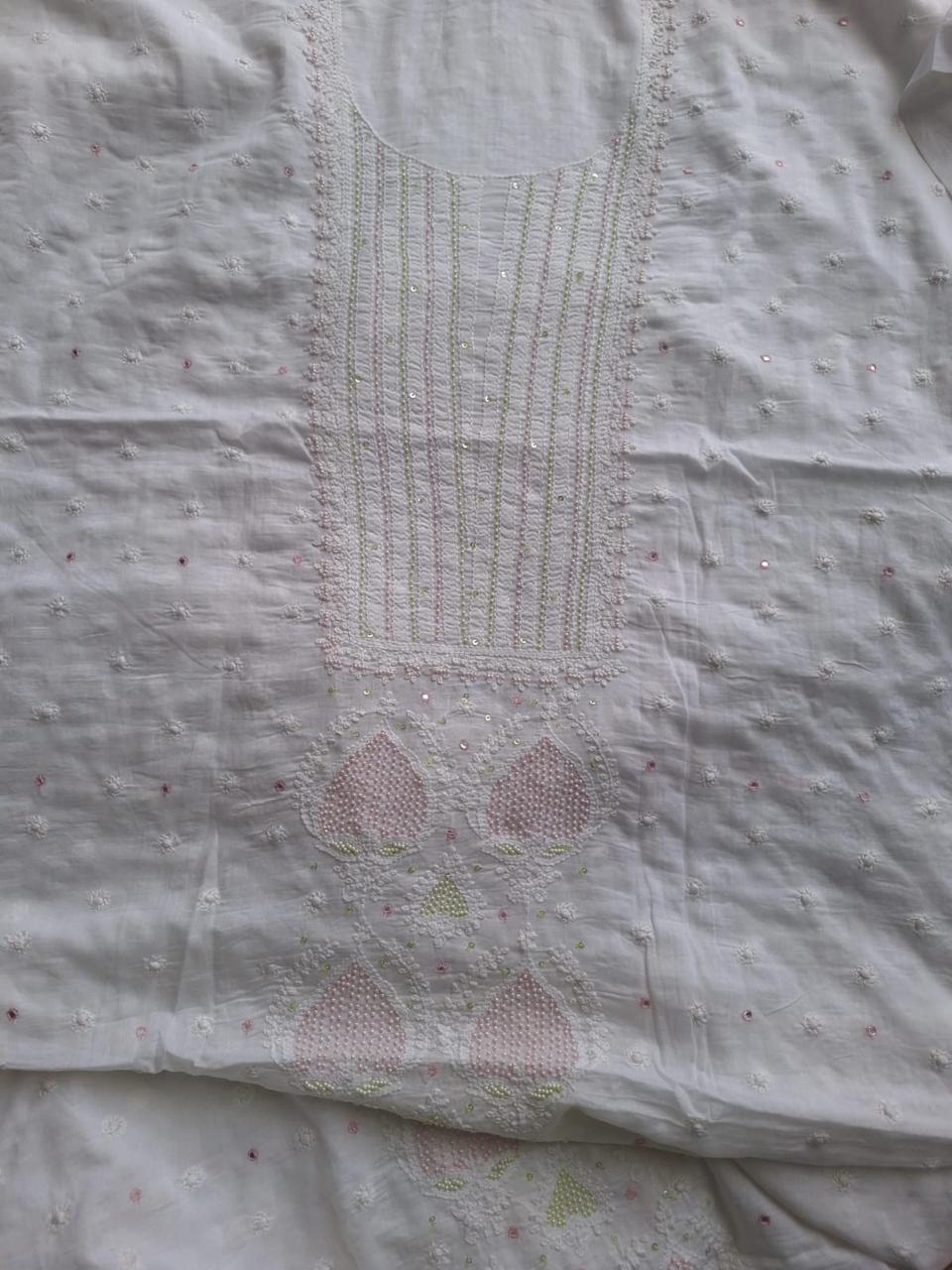 White Mul cotton Kurta with chikankari and pearl work