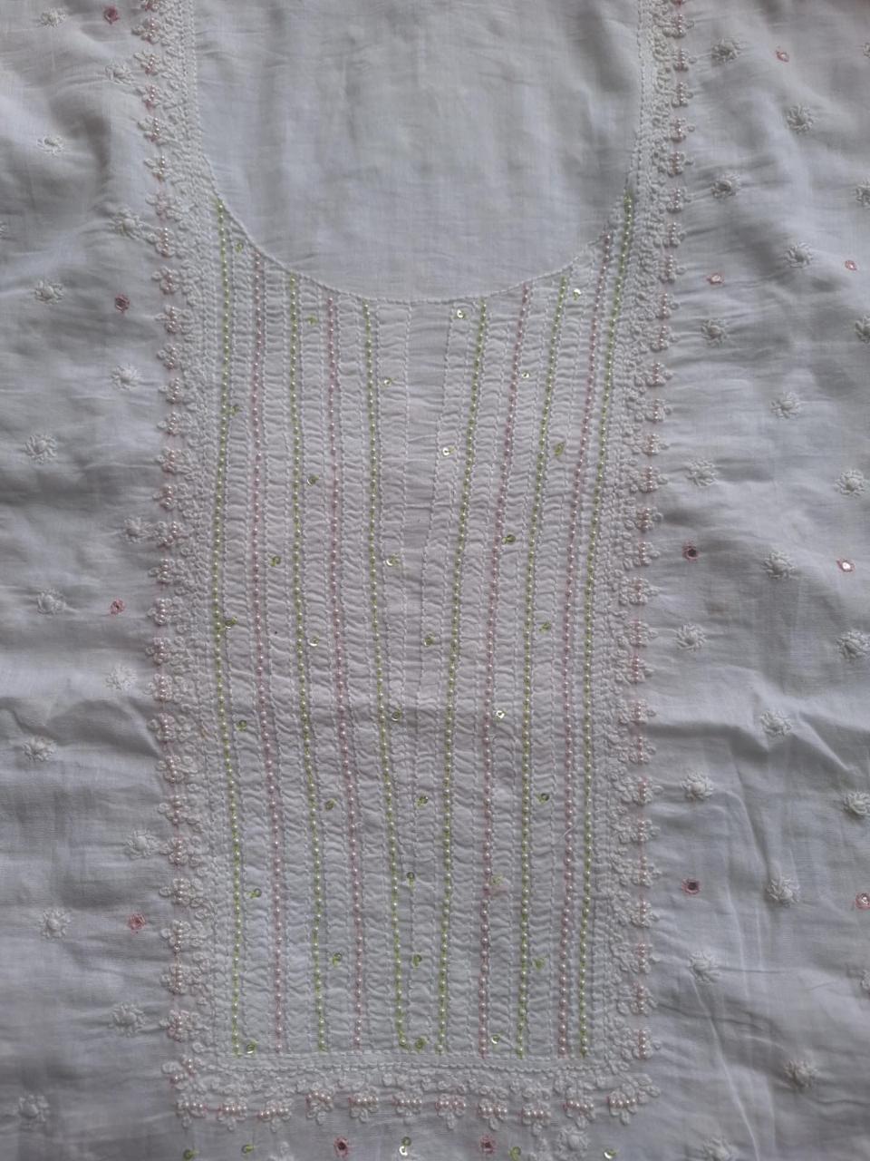 White Mul cotton Kurta with chikankari and pearl work