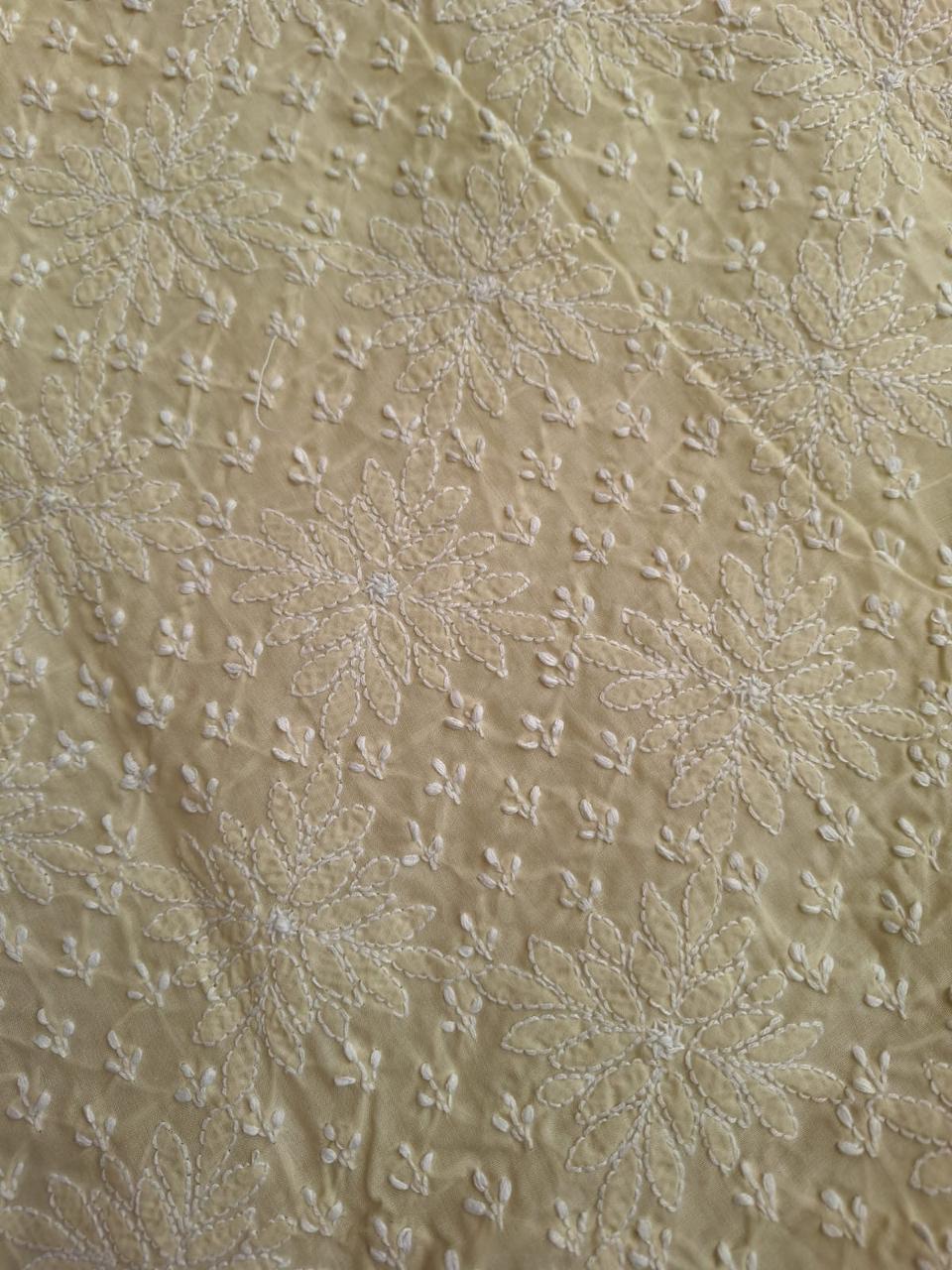 Beige hand Embroidered cotton kurta fabric