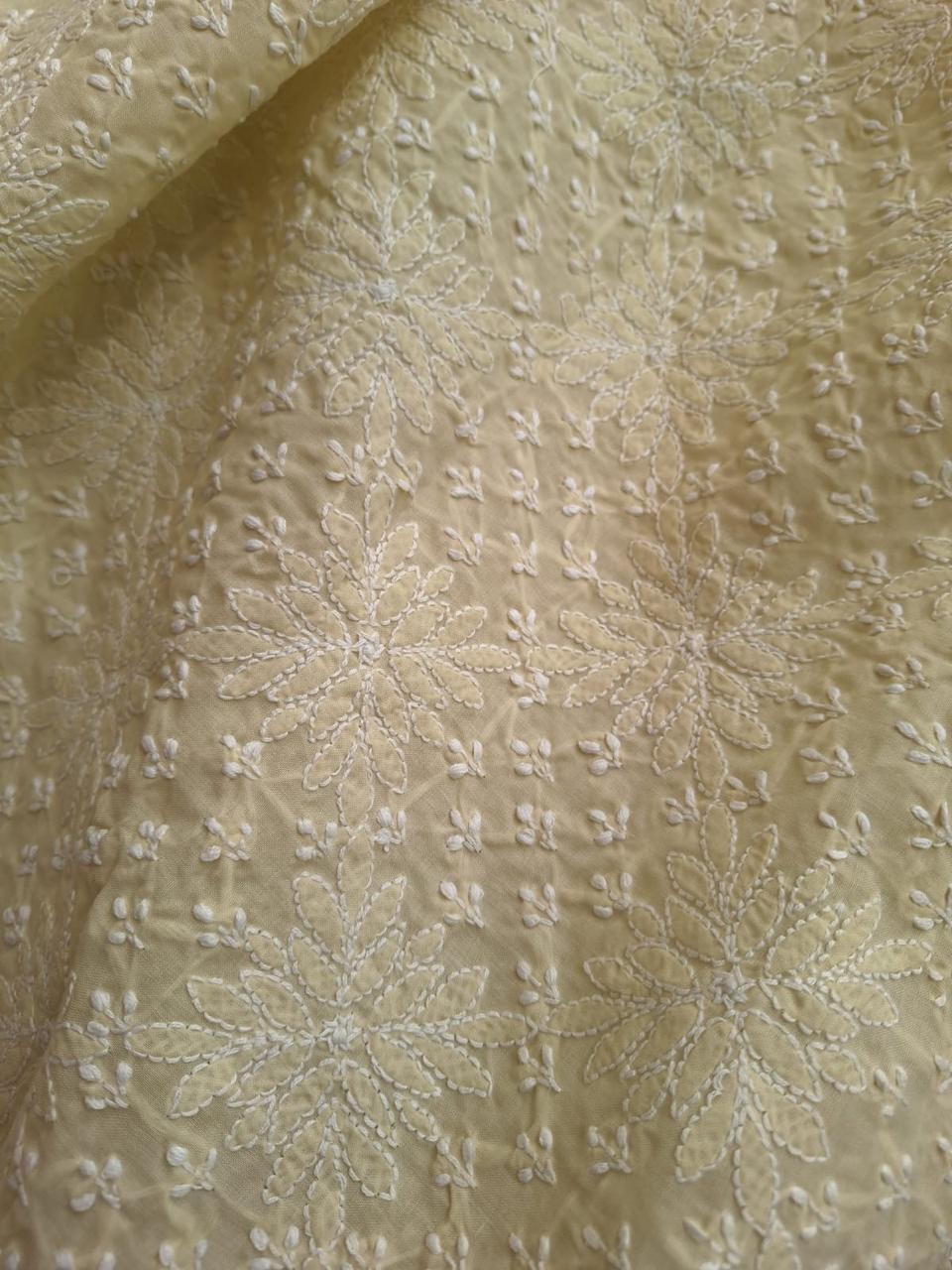 Beige hand Embroidered cotton kurta fabric