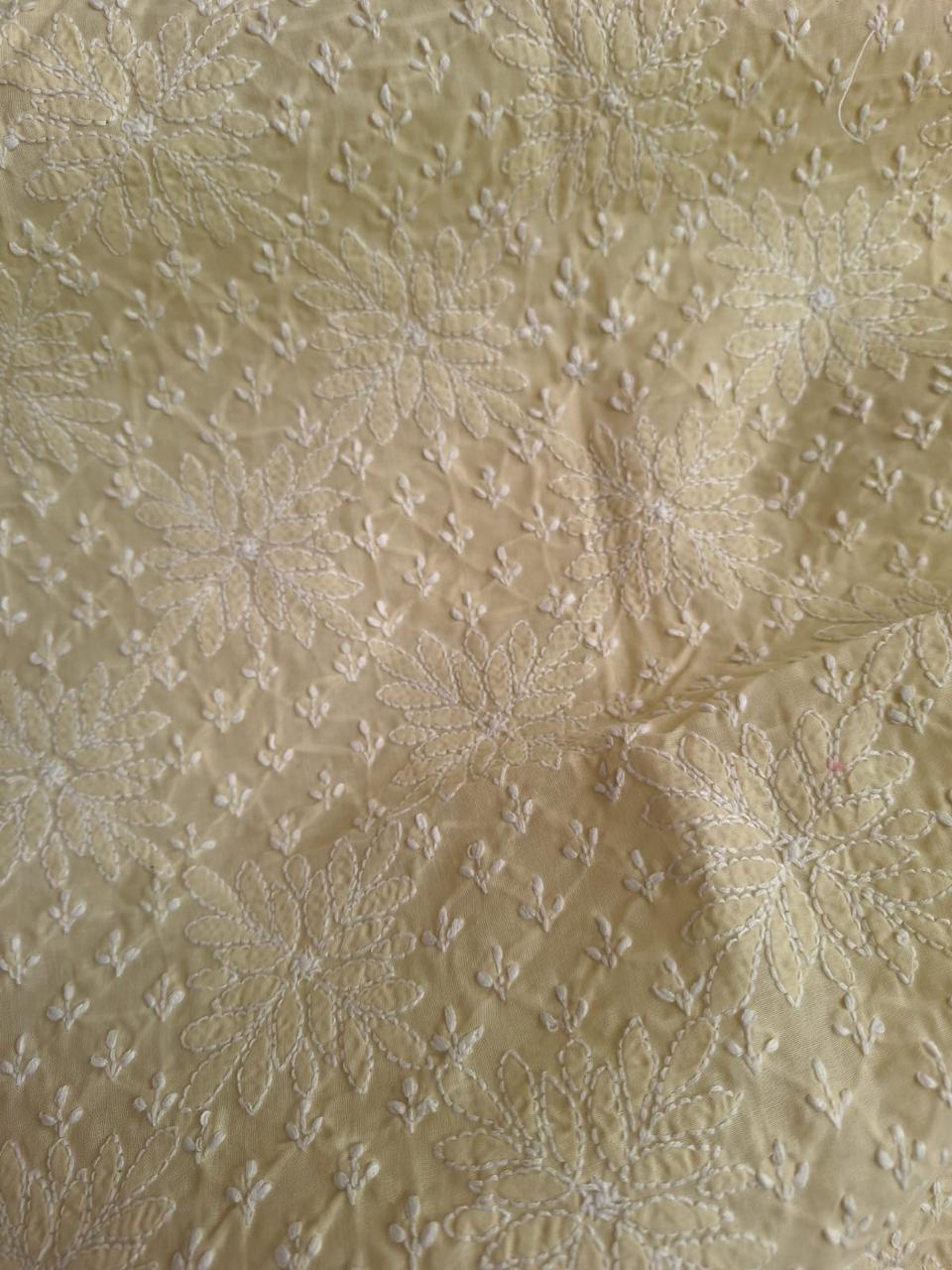 Beige hand Embroidered cotton kurta fabric