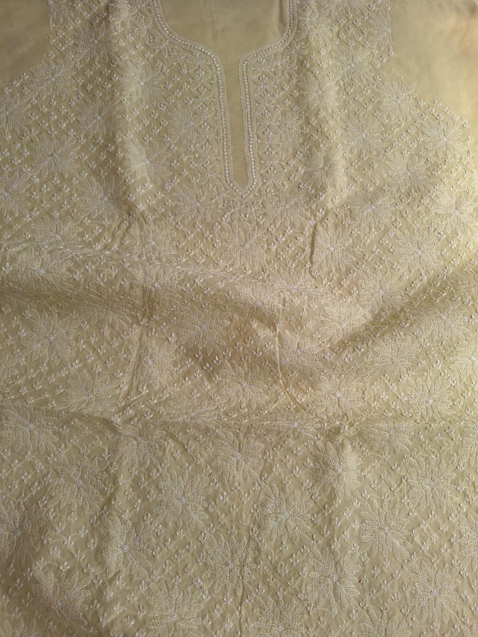 Beige hand Embroidered cotton kurta fabric