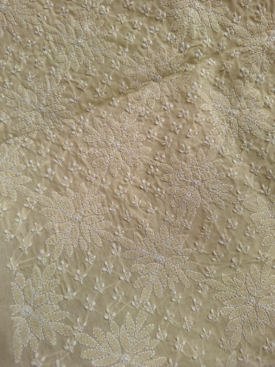 Beige hand Embroidered cotton kurta fabric