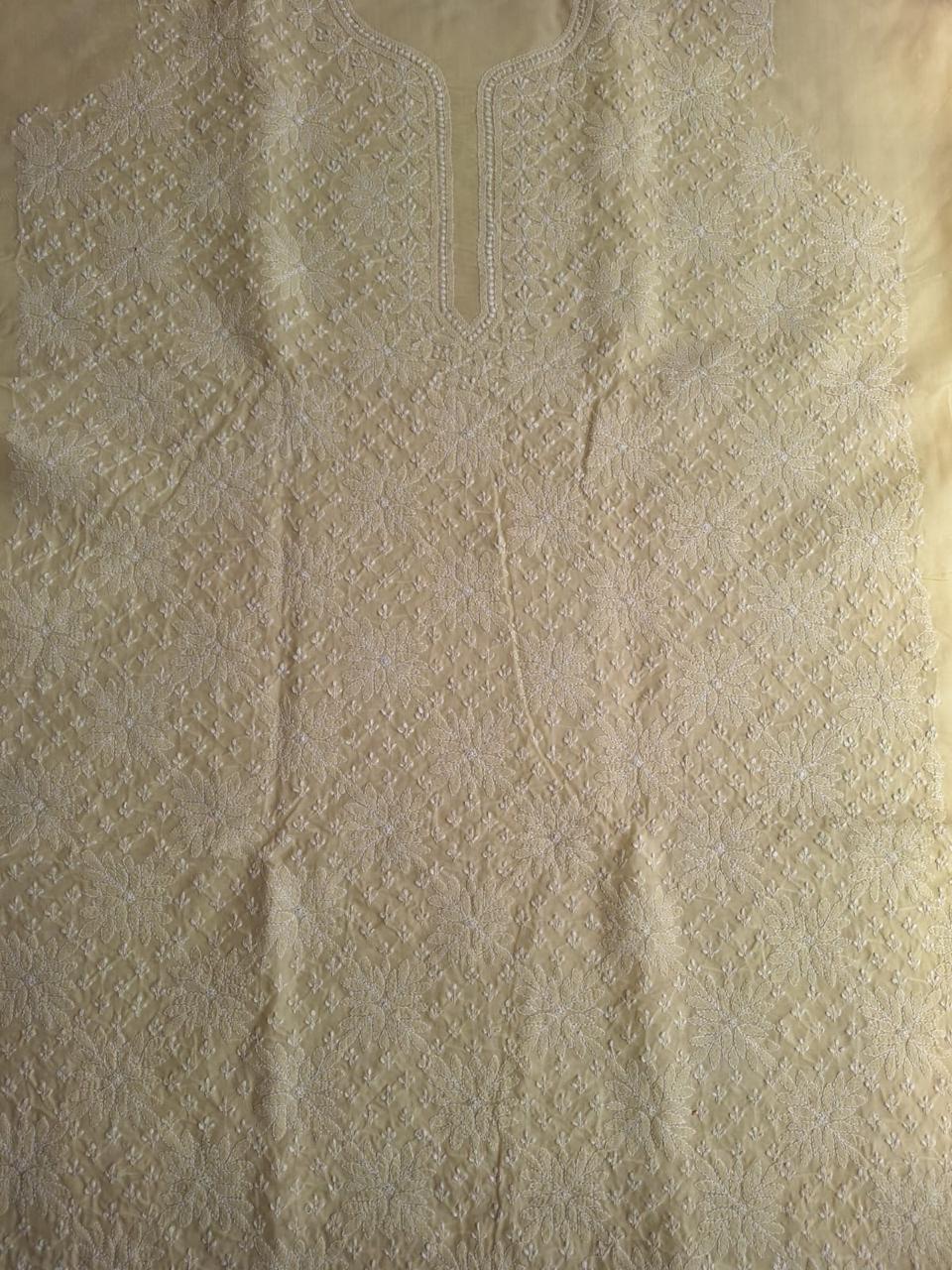 Beige hand Embroidered cotton kurta fabric