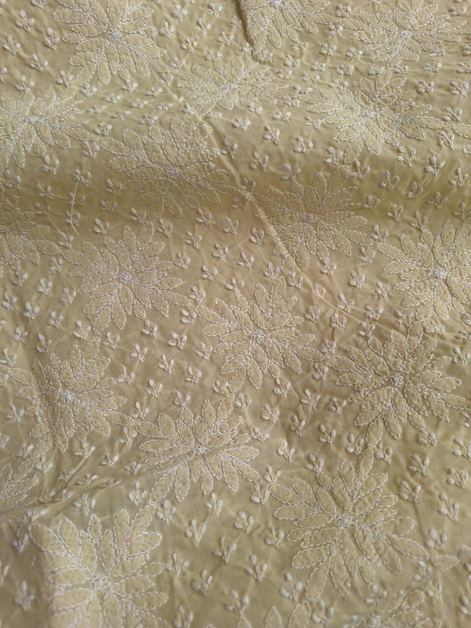 Beige hand Embroidered cotton kurta fabric