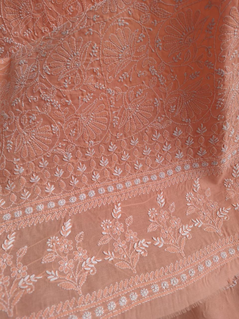 Peach Fine Chikankari Kurta fabric