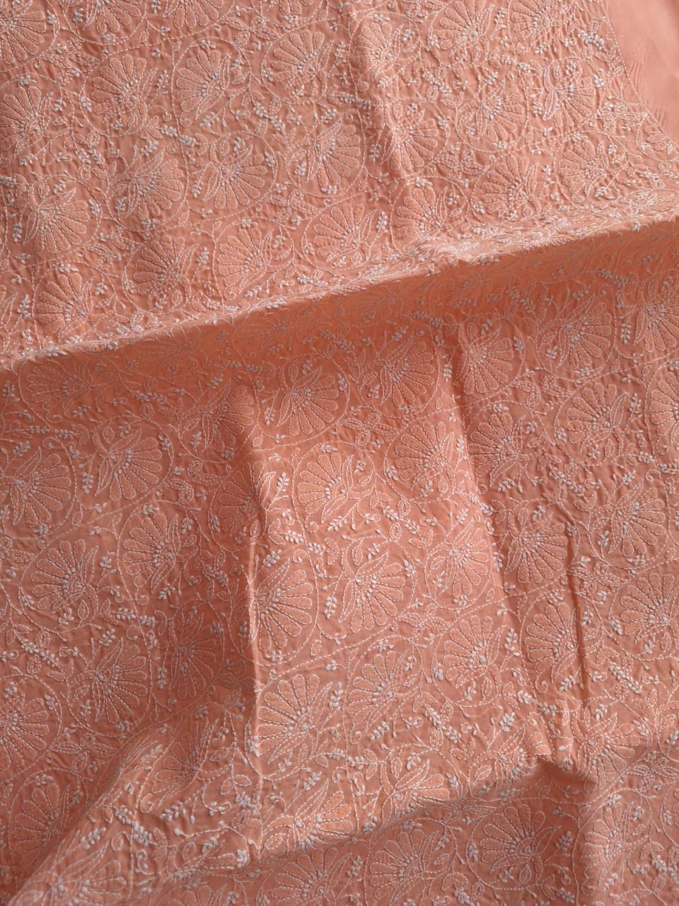 Peach Fine Chikankari Kurta fabric