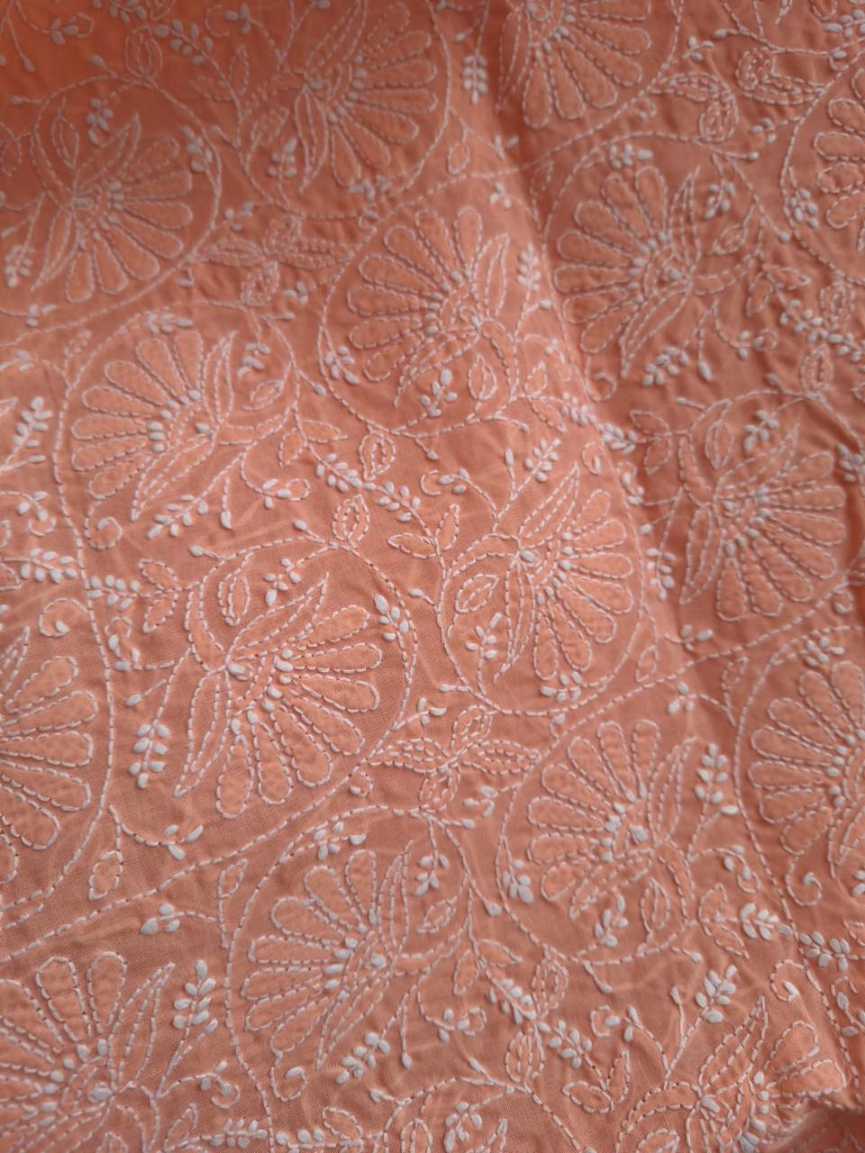 Peach Fine Chikankari Kurta fabric