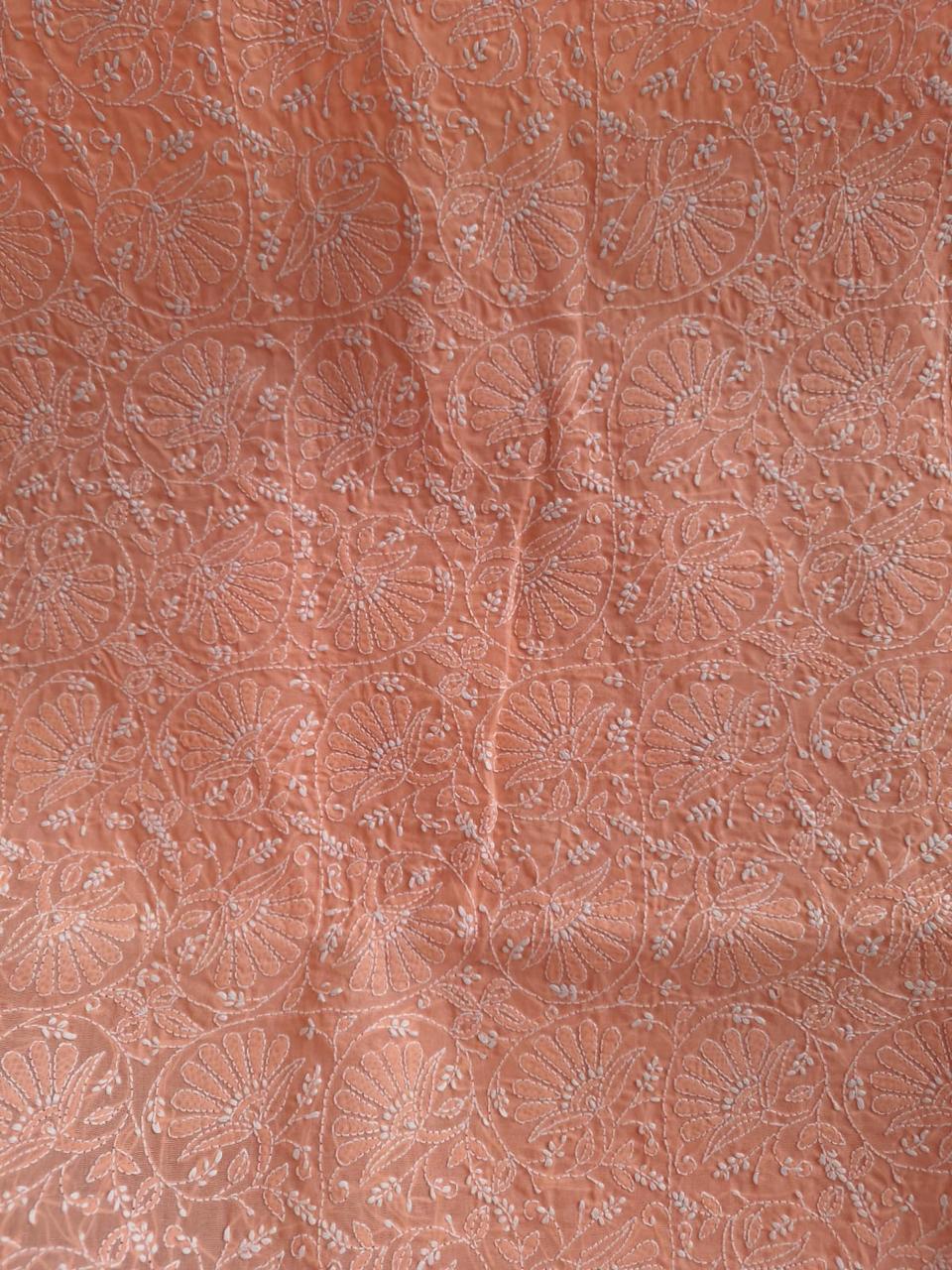 Peach Fine Chikankari Kurta fabric