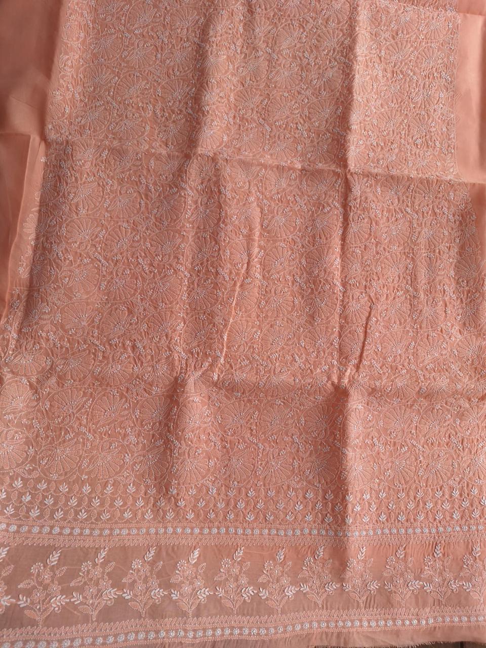 Peach Fine Chikankari Kurta fabric