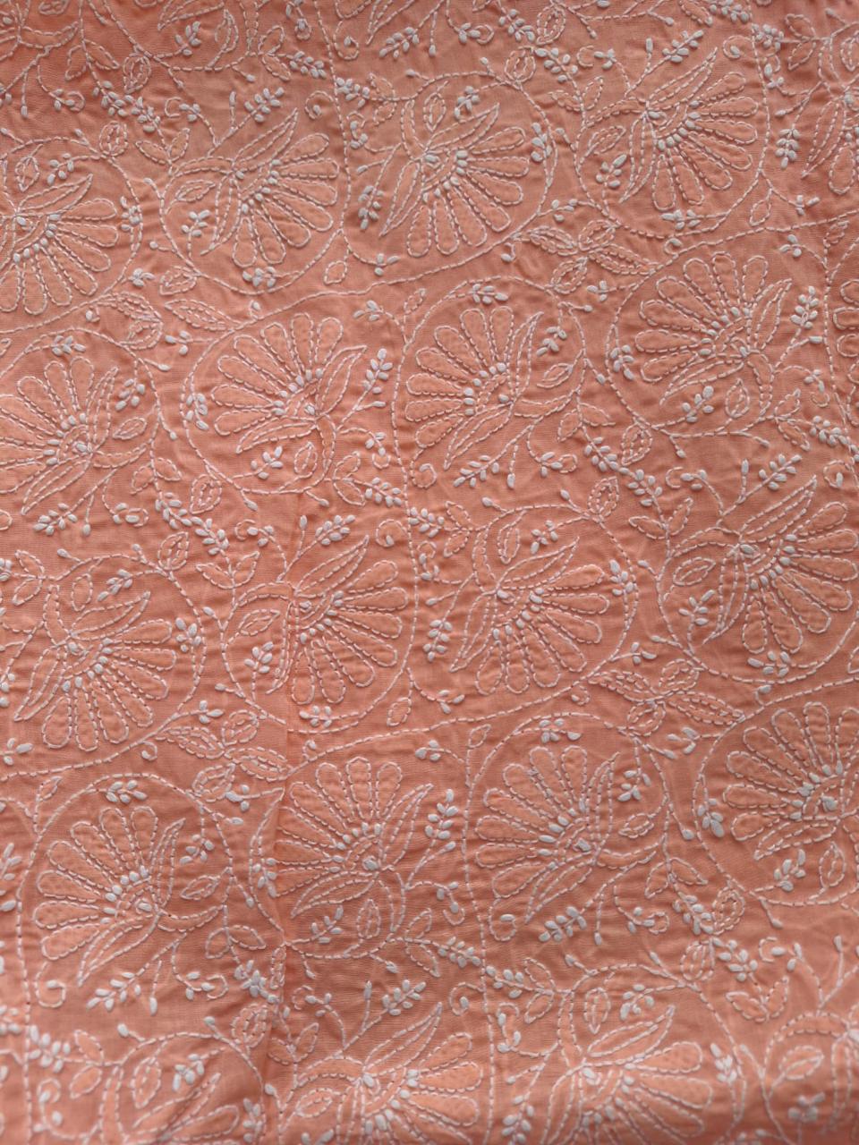 Peach Fine Chikankari Kurta fabric