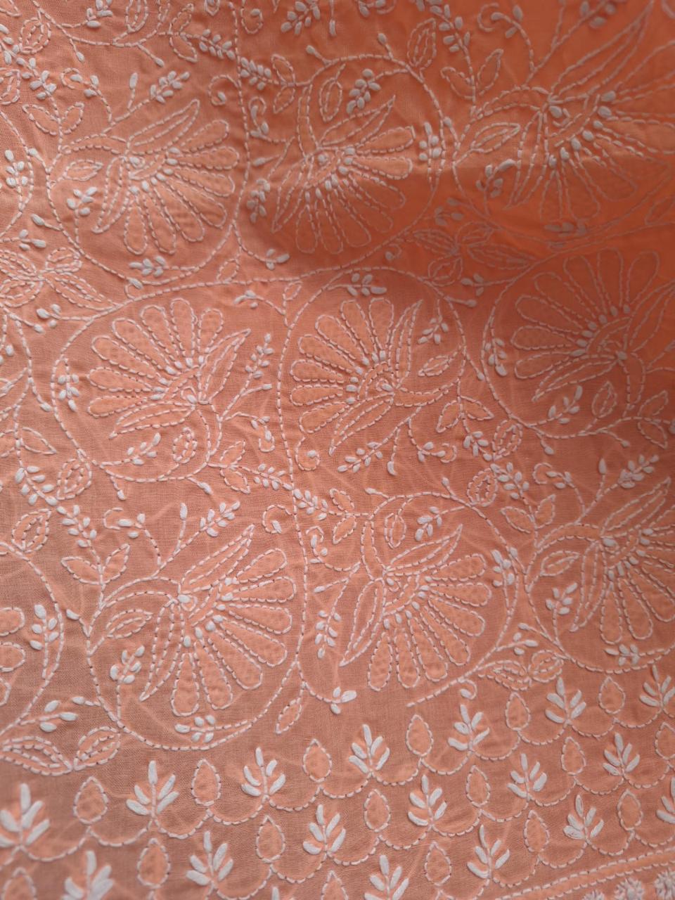 Peach Fine Chikankari Kurta fabric