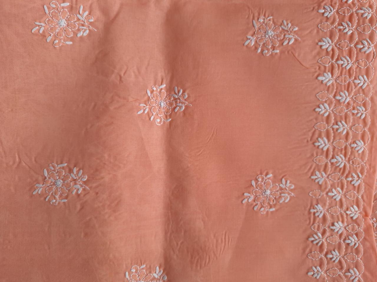 Peach Fine Chikankari Kurta fabric