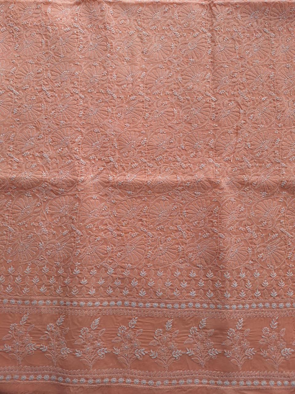Peach Fine Chikankari Kurta fabric