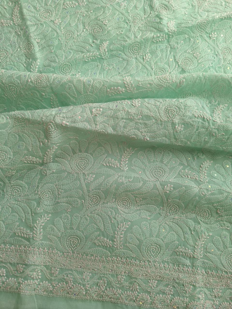 Sea Green Cotton embroidered kurta with pearl work
