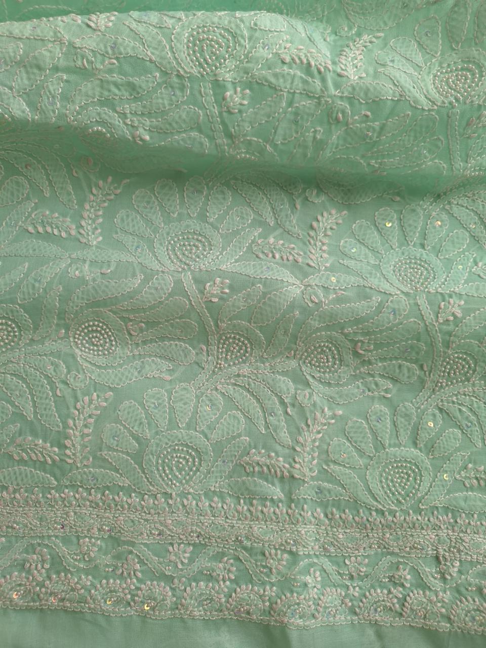 Sea Green Cotton embroidered kurta with pearl work