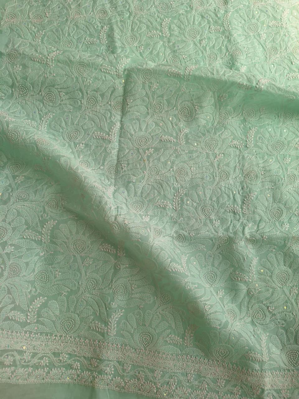 Sea Green Cotton embroidered kurta with pearl work