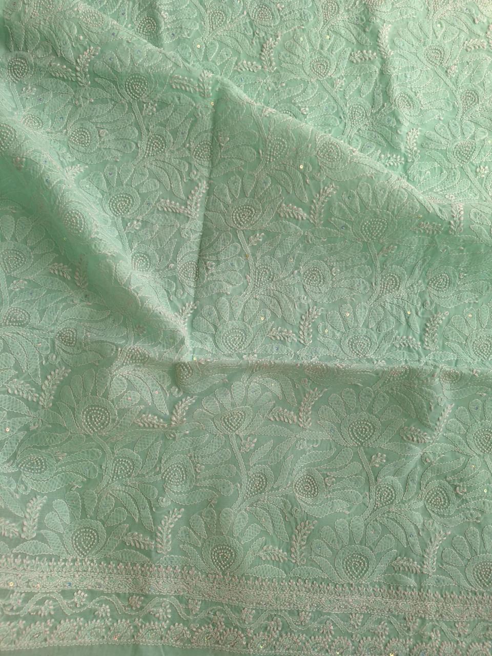Sea Green Cotton embroidered kurta with pearl work