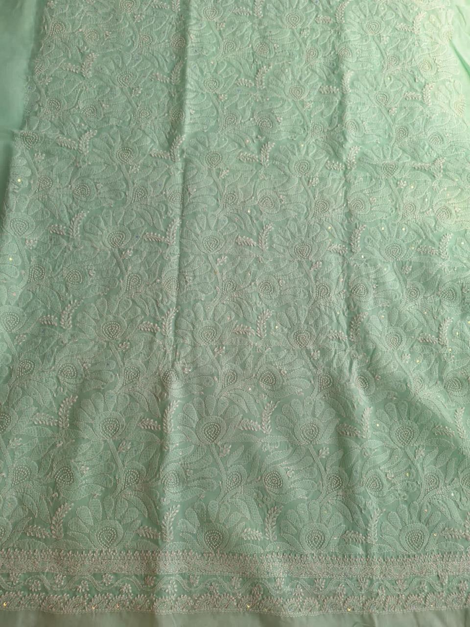 Sea Green Cotton embroidered kurta with pearl work