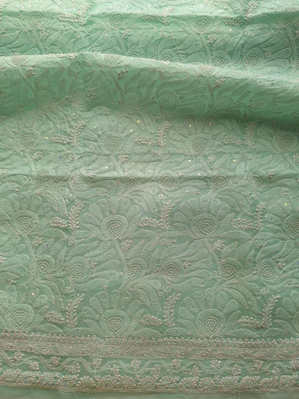 Sea Green Cotton embroidered kurta with pearl work