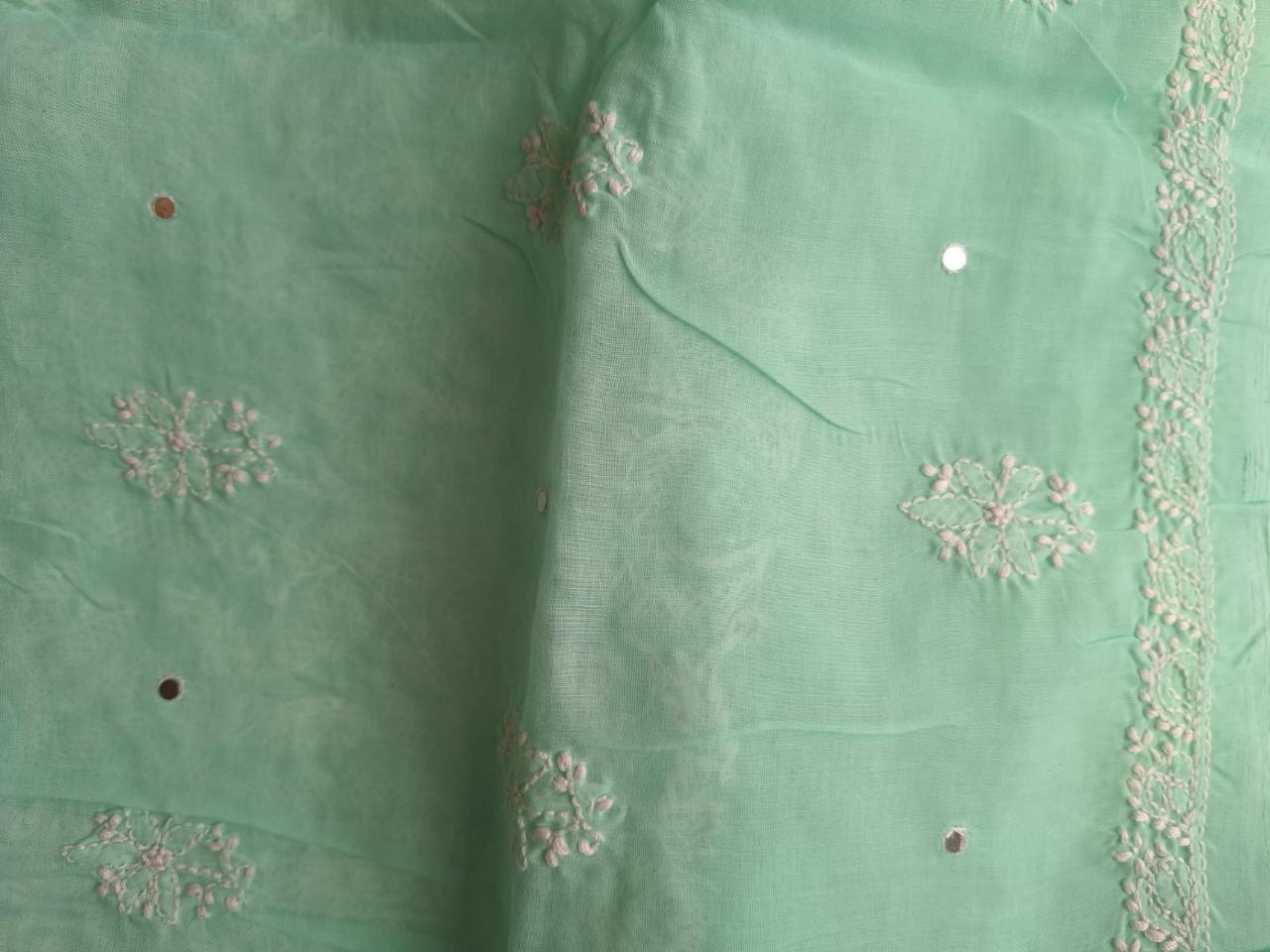 Sea Green Cotton embroidered kurta with pearl work