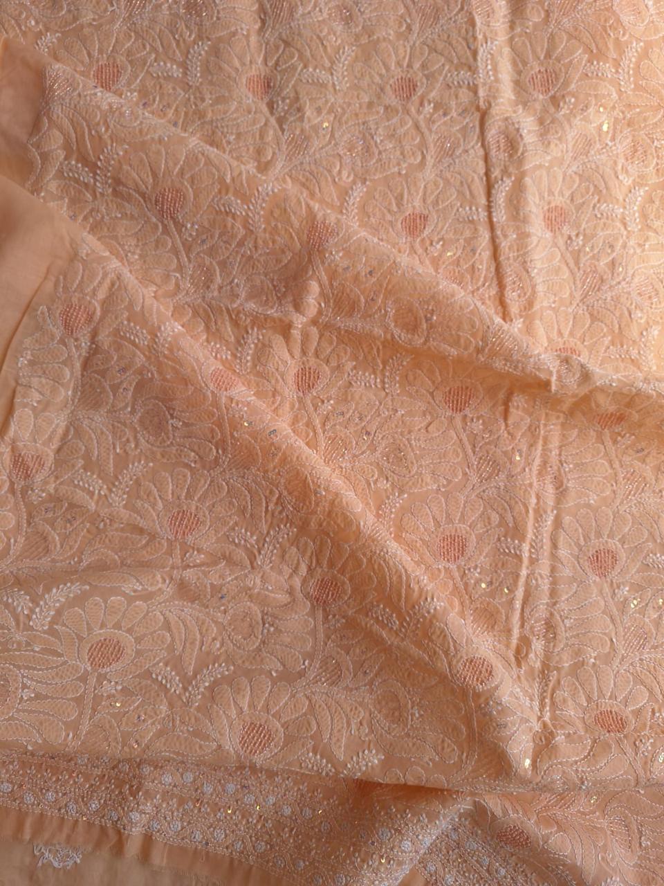 Peach Cotton Kurta with handwork and pearl