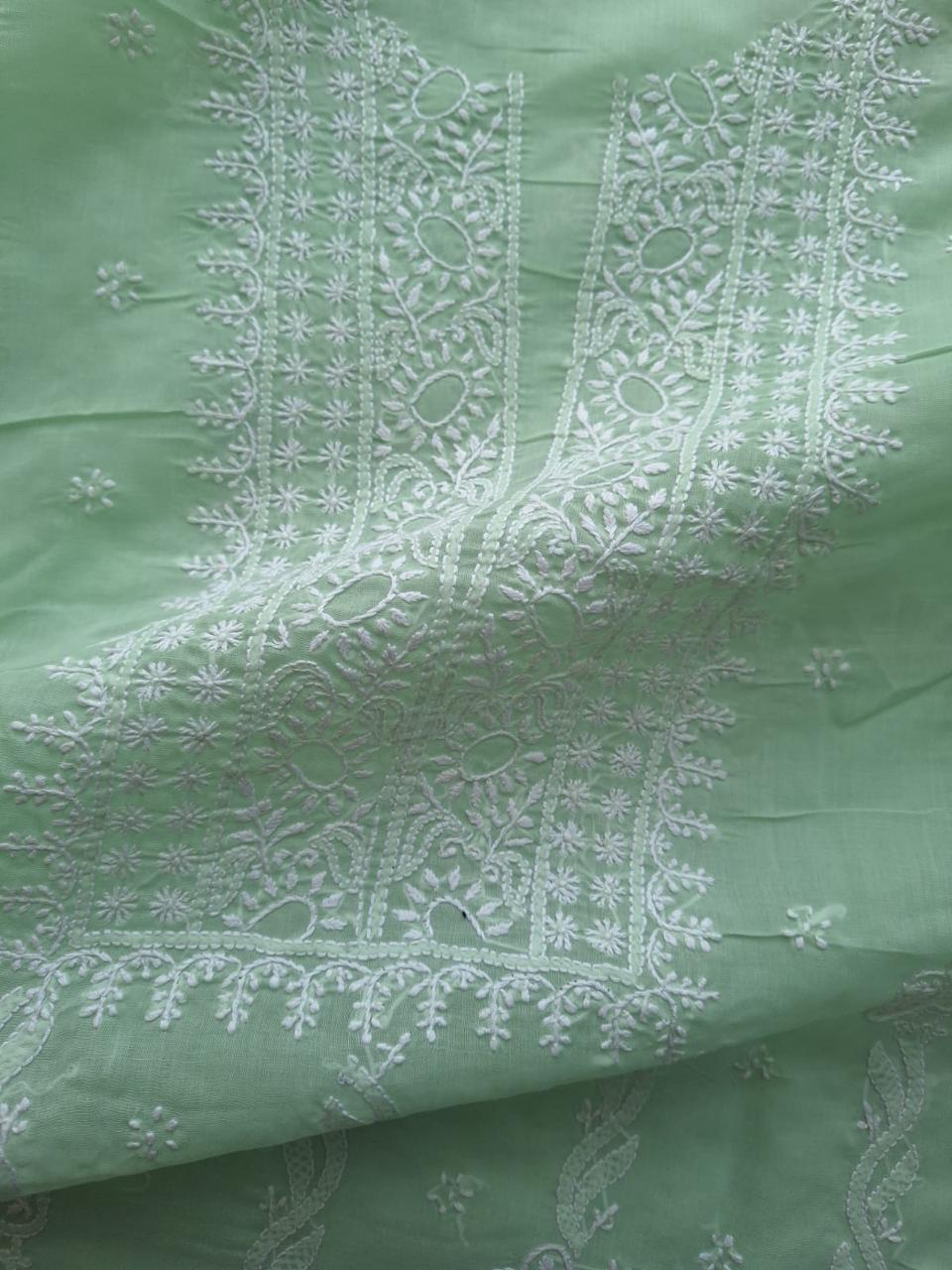 Sage Green Cotton kurta with embroidered Motifs