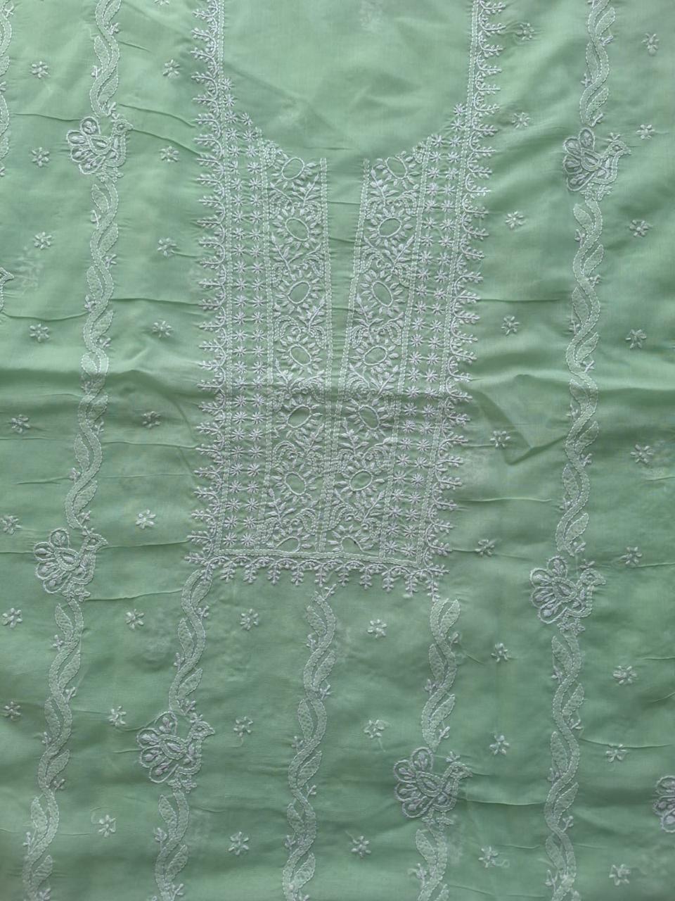 Sage Green Cotton kurta with embroidered Motifs