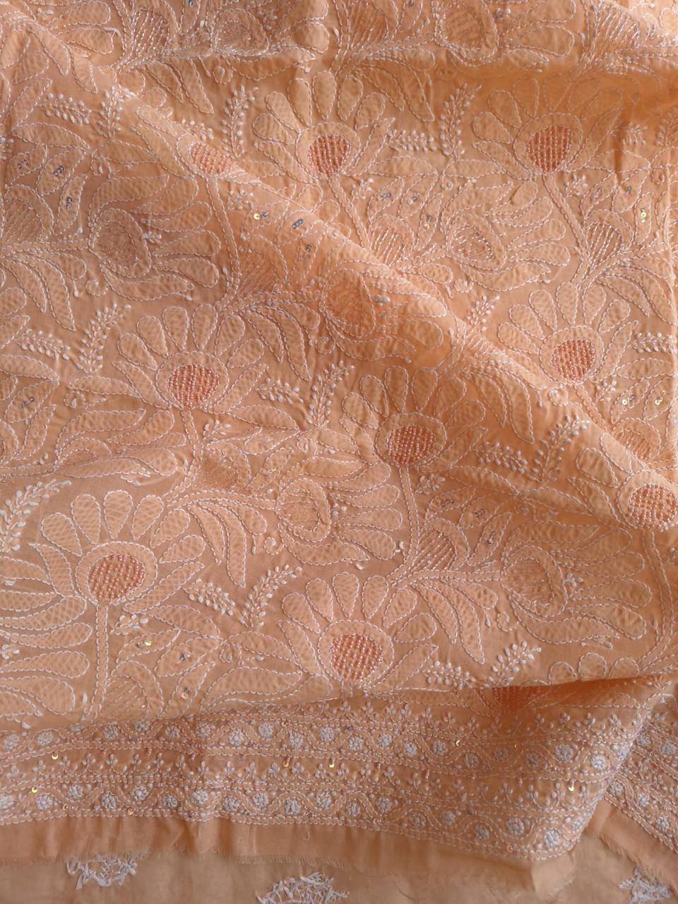 Peach Cotton Kurta with handwork and pearl