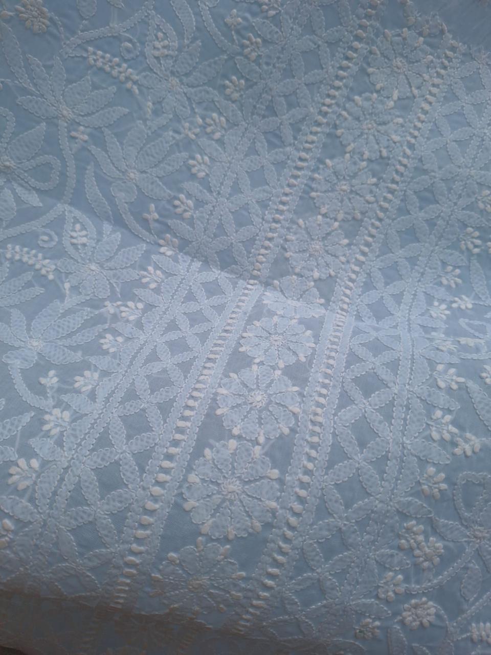 Pastel Blue cotton hand embroidered kurta fabric