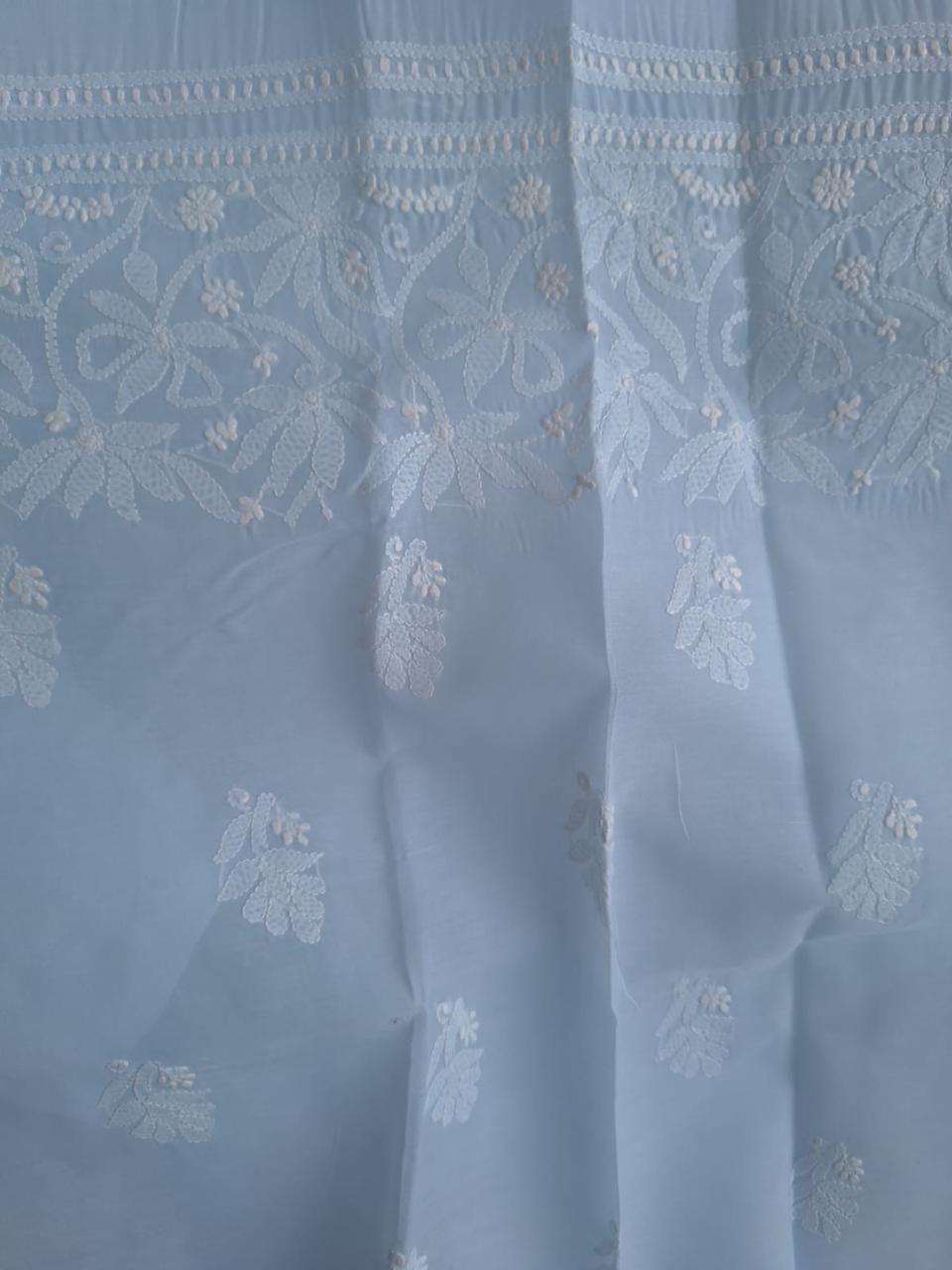 Pastel Blue cotton hand embroidered kurta fabric