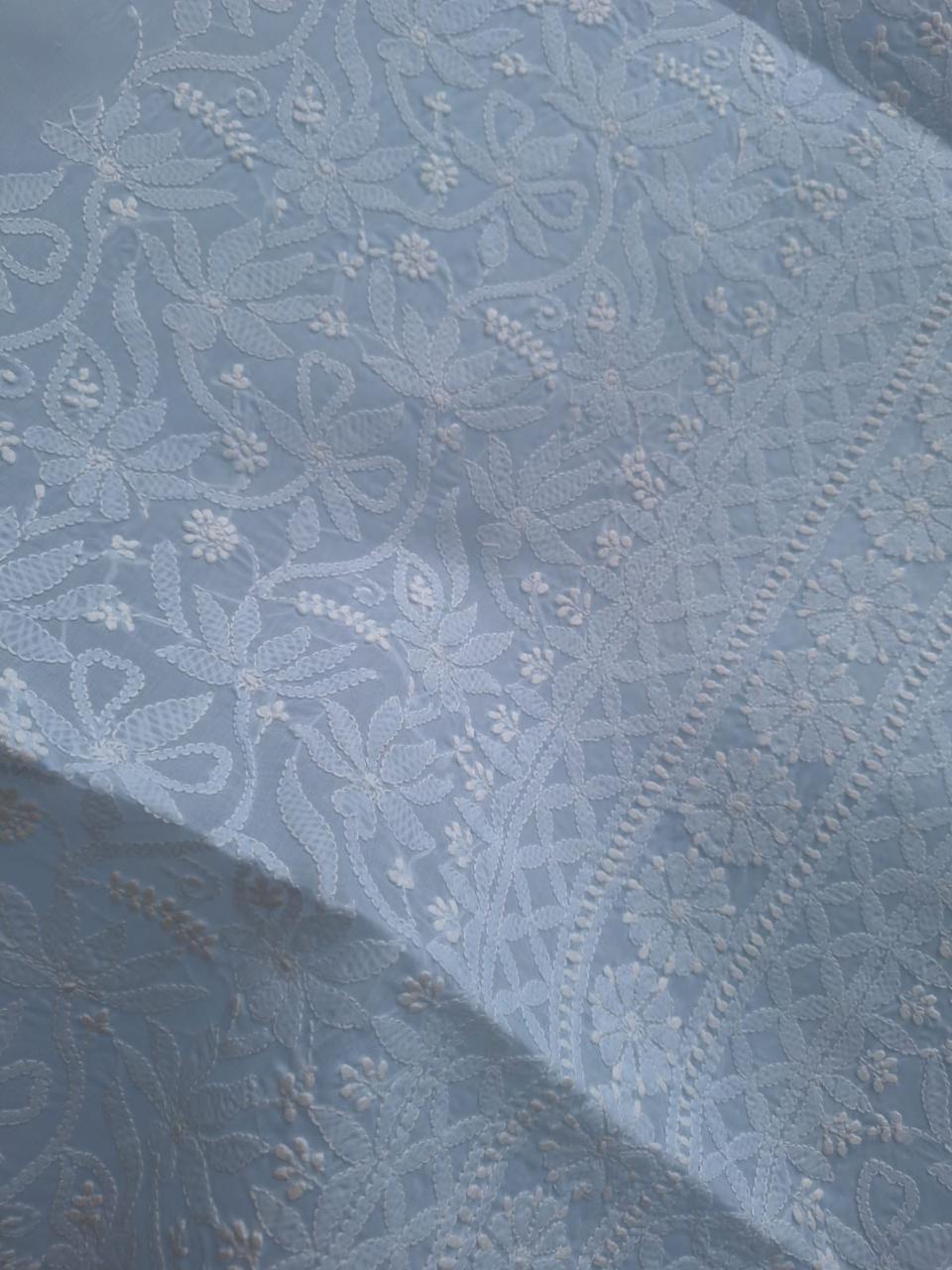 Pastel Blue cotton hand embroidered kurta fabric