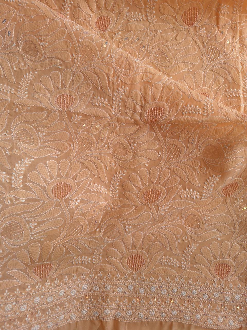 Peach Cotton Kurta with handwork and pearl