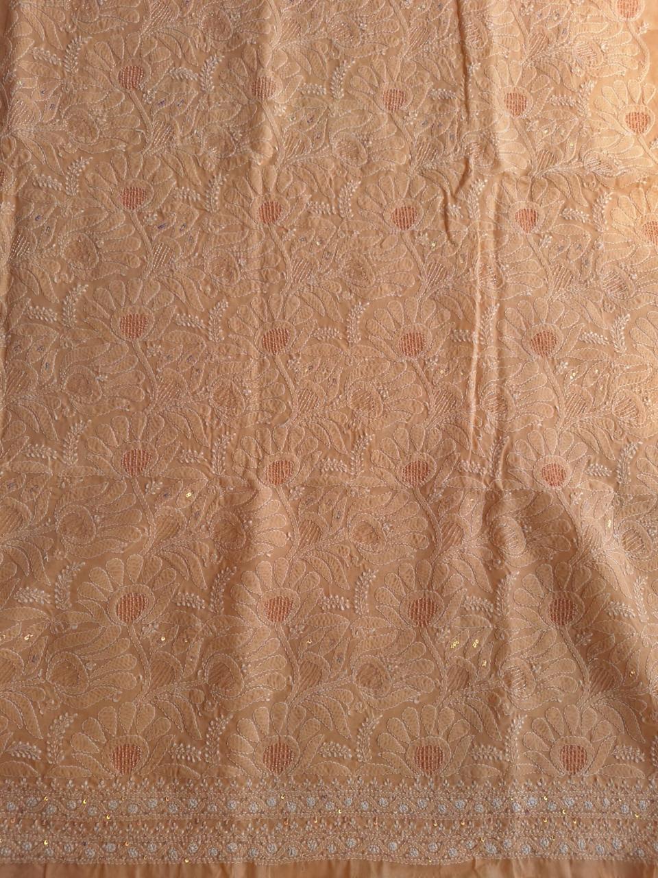 Peach Cotton Kurta with handwork and pearl
