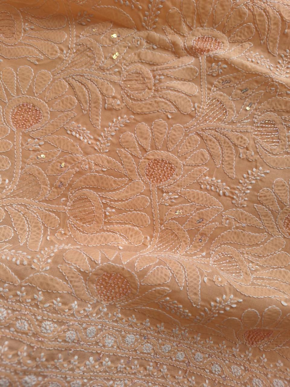 Peach Cotton Kurta with handwork and pearl