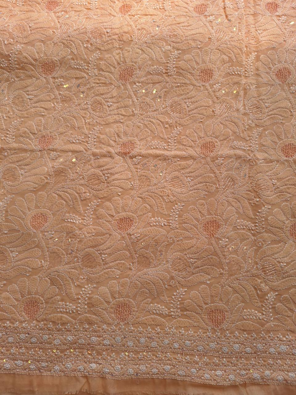 Peach Cotton Kurta with handwork and pearl