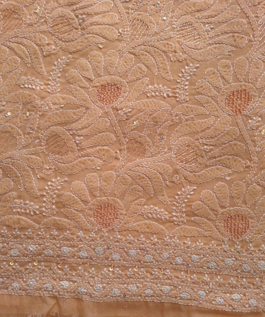 Peach Cotton Kurta with handwork and pearl