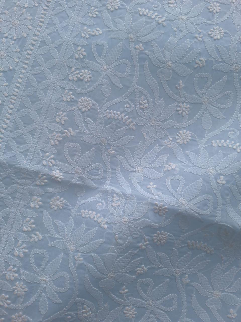Pastel Blue cotton hand embroidered kurta fabric