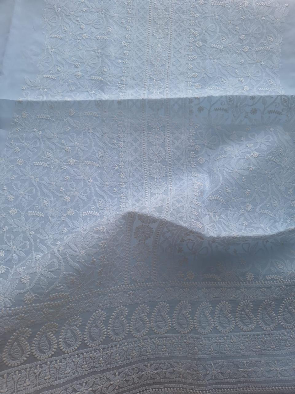 Pastel Blue cotton hand embroidered kurta fabric