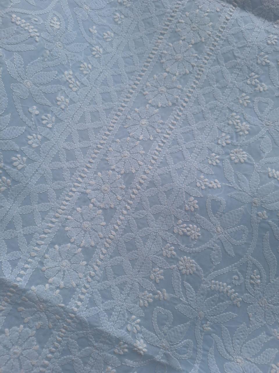 Pastel Blue cotton hand embroidered kurta fabric