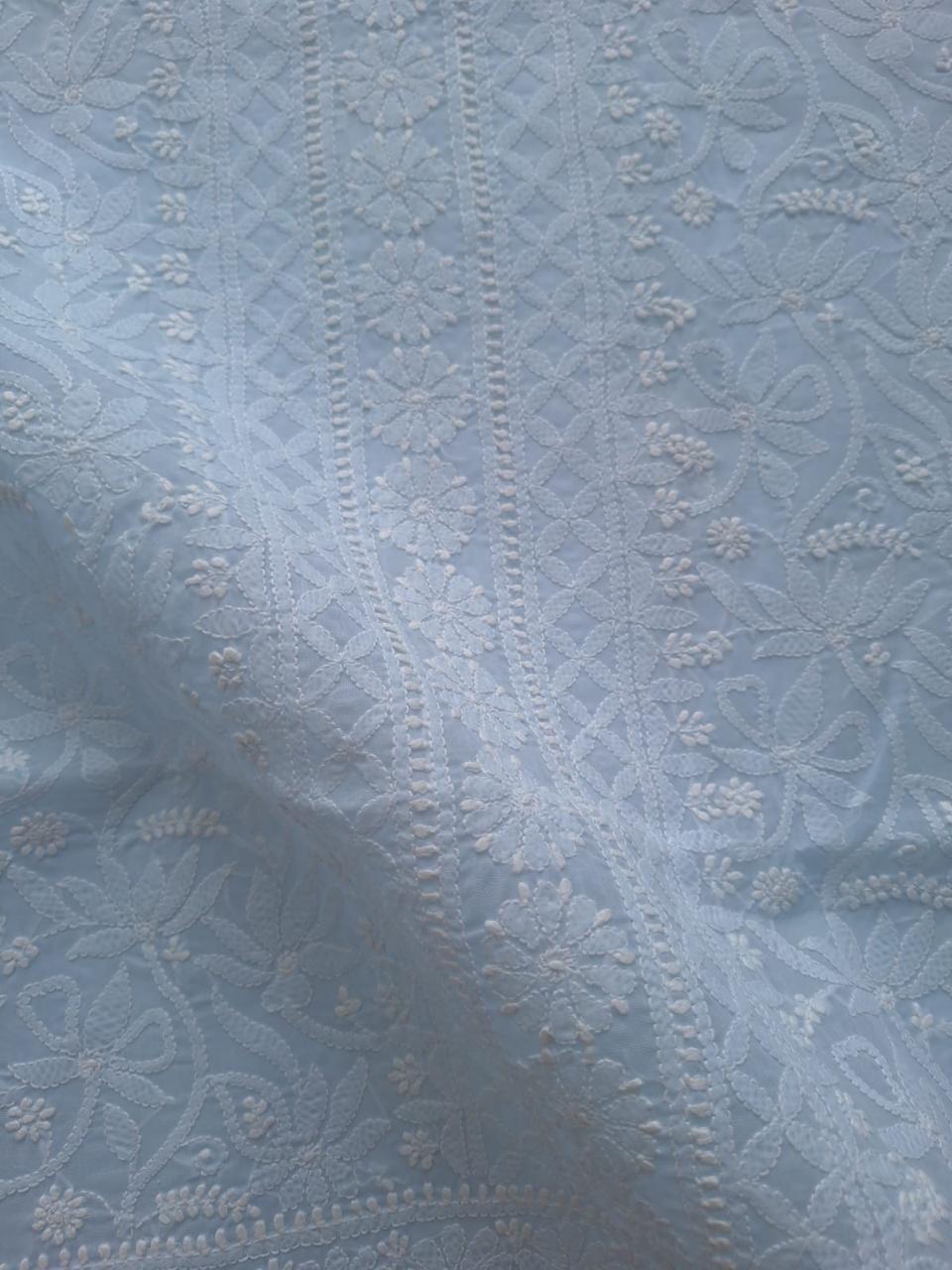 Pastel Blue cotton hand embroidered kurta fabric