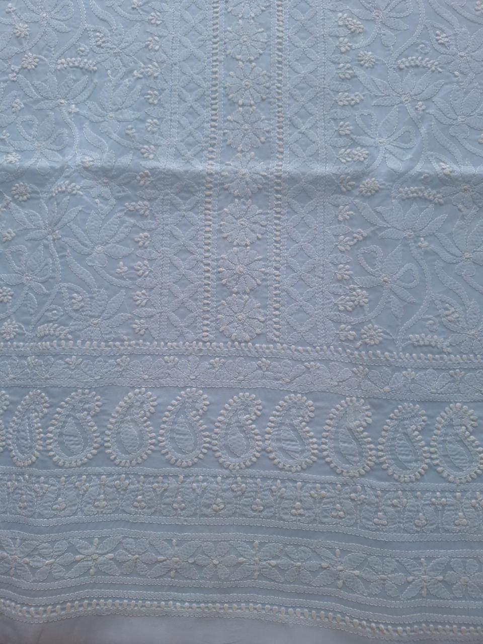 Pastel Blue cotton hand embroidered kurta fabric