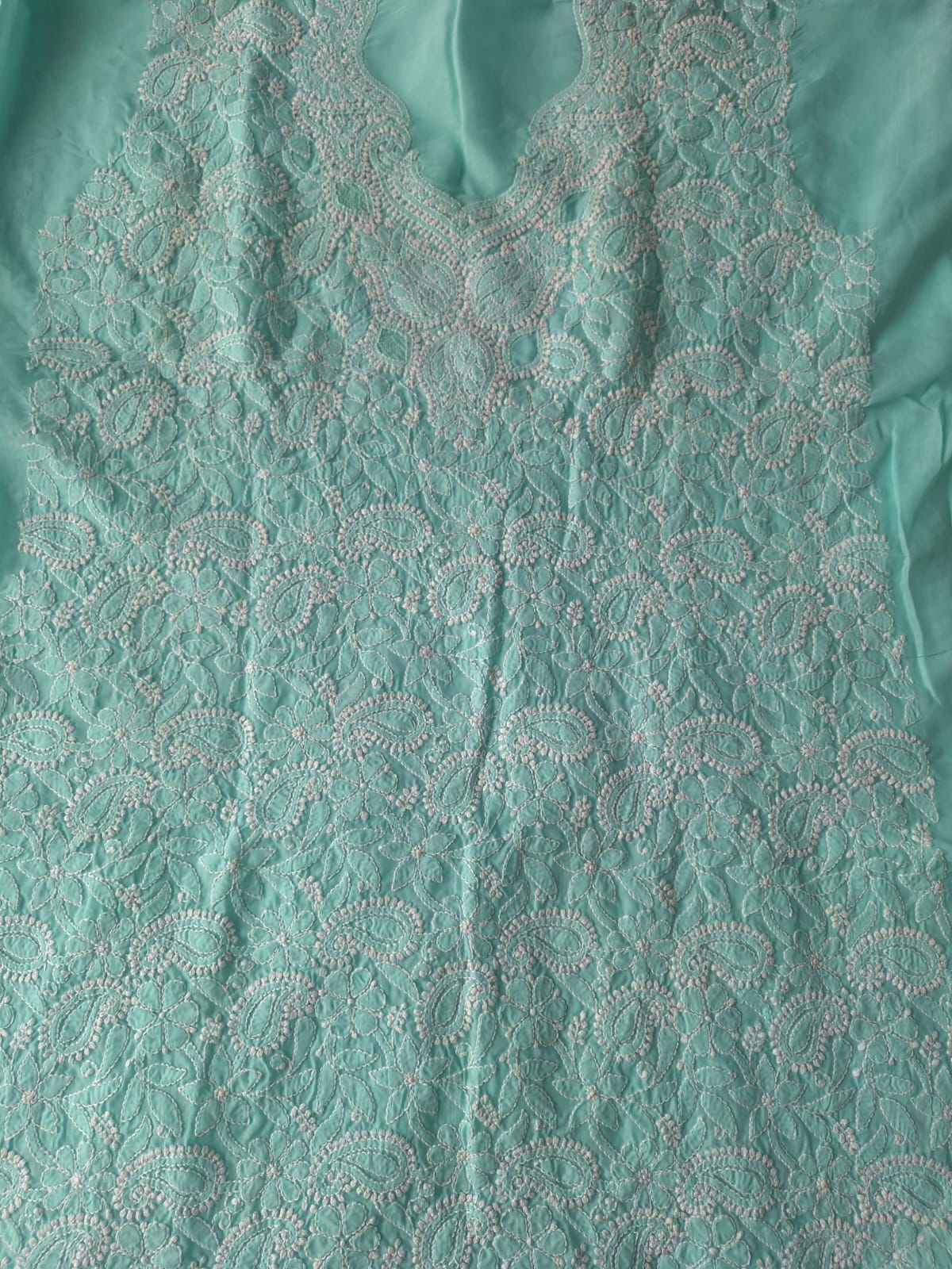 Sea Green Hand Embroidered Kurta Material