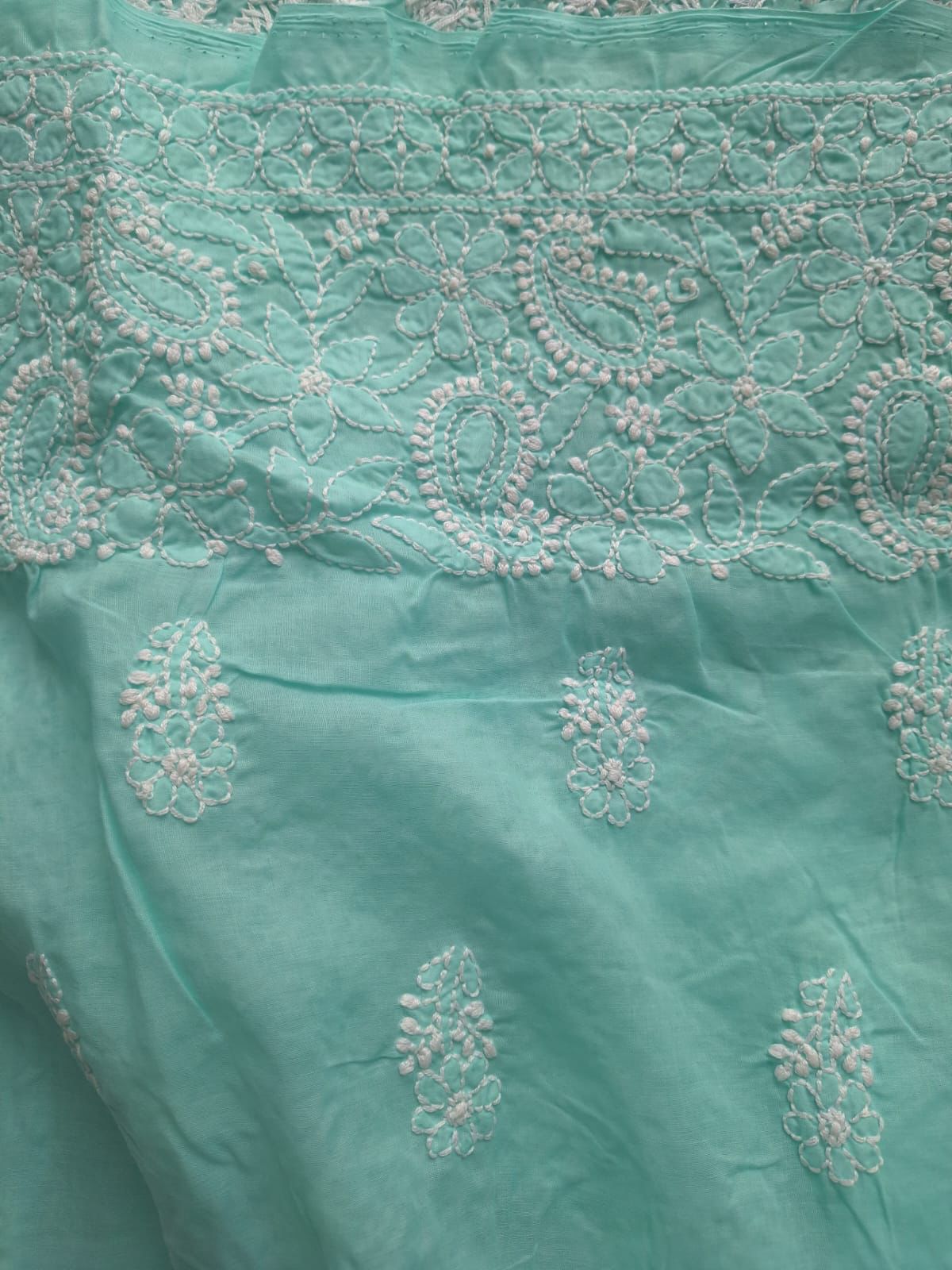 Sea Green Hand Embroidered Kurta Material