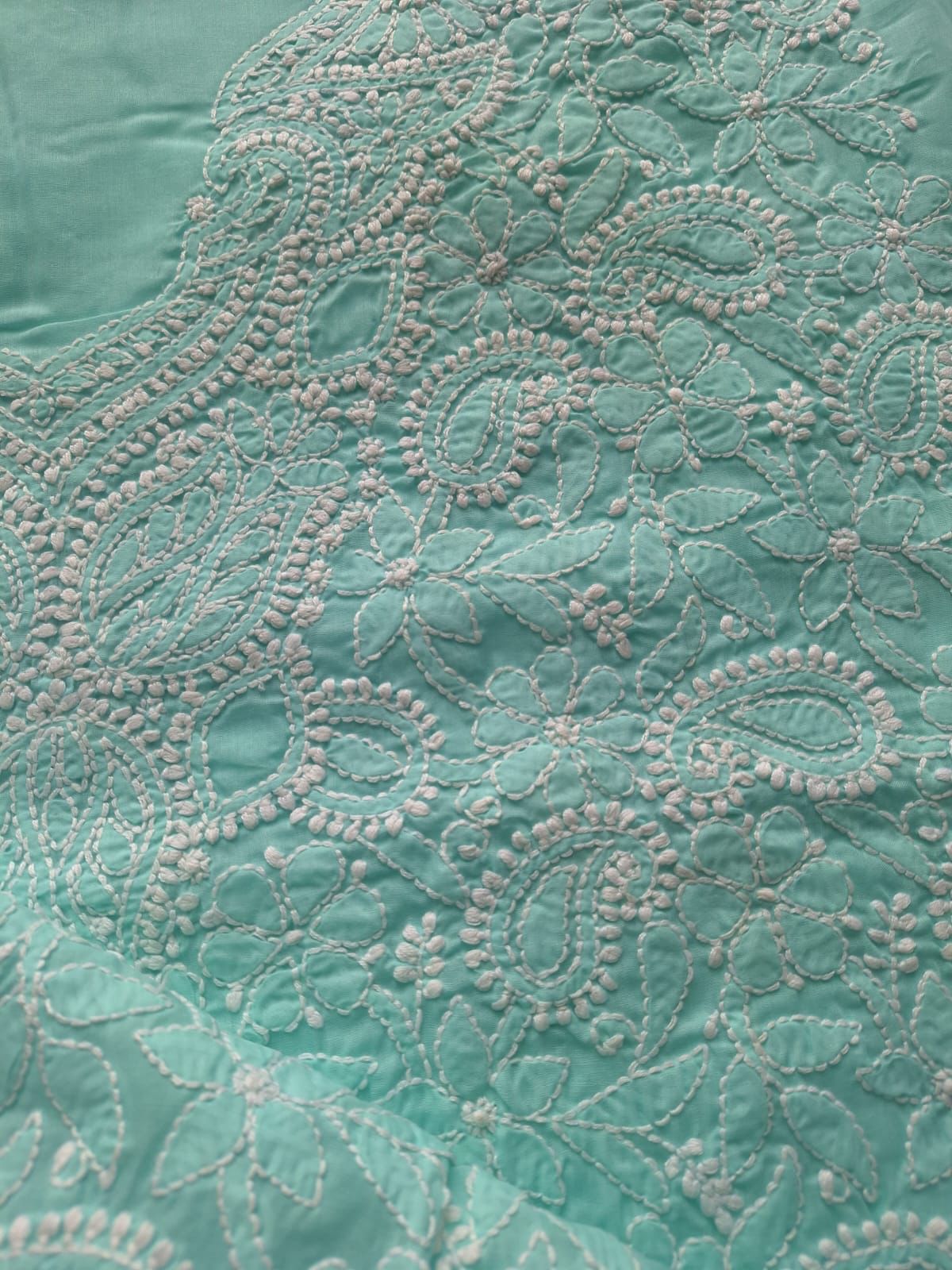 Sea Green Hand Embroidered Kurta Material