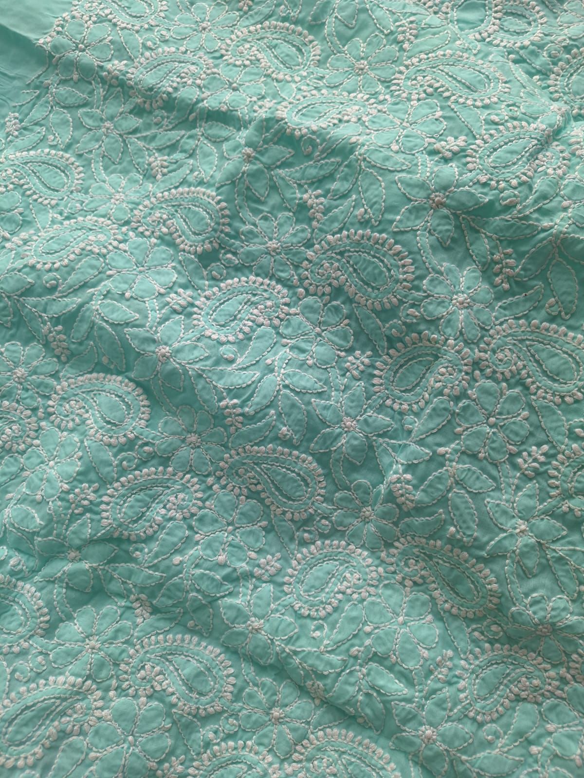 Sea Green Hand Embroidered Kurta Material