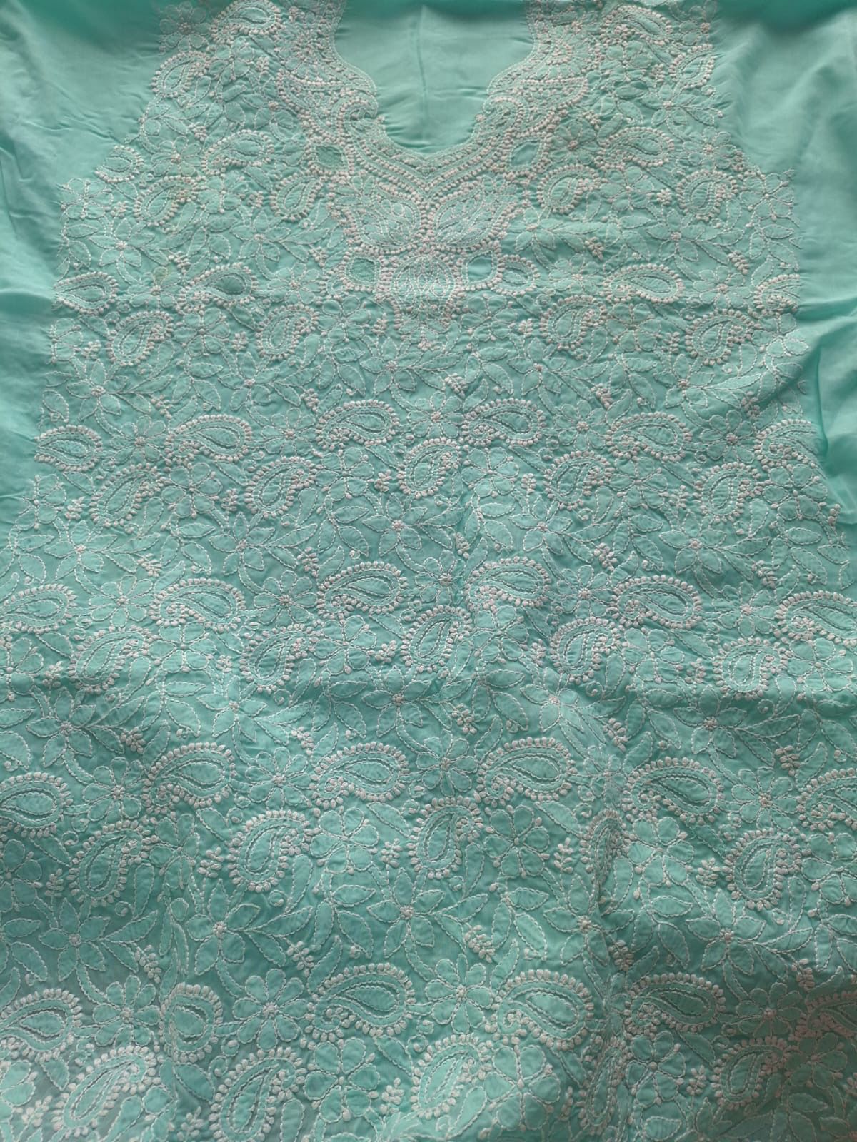 Sea Green Hand Embroidered Kurta Material