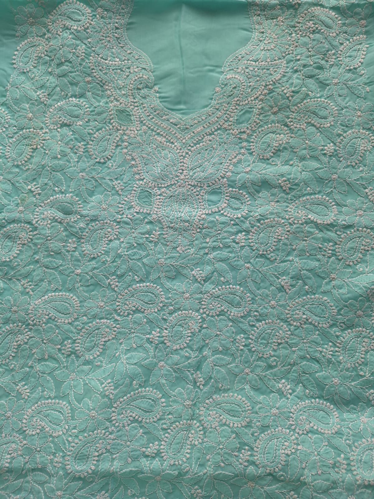 Sea Green Hand Embroidered Kurta Material