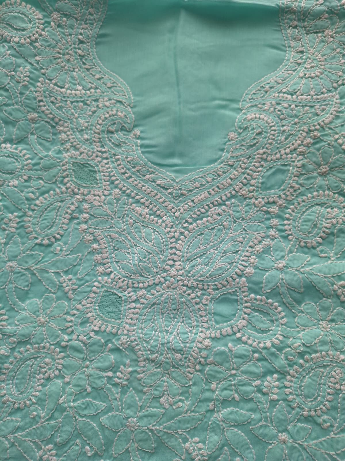 Sea Green Hand Embroidered Kurta Material